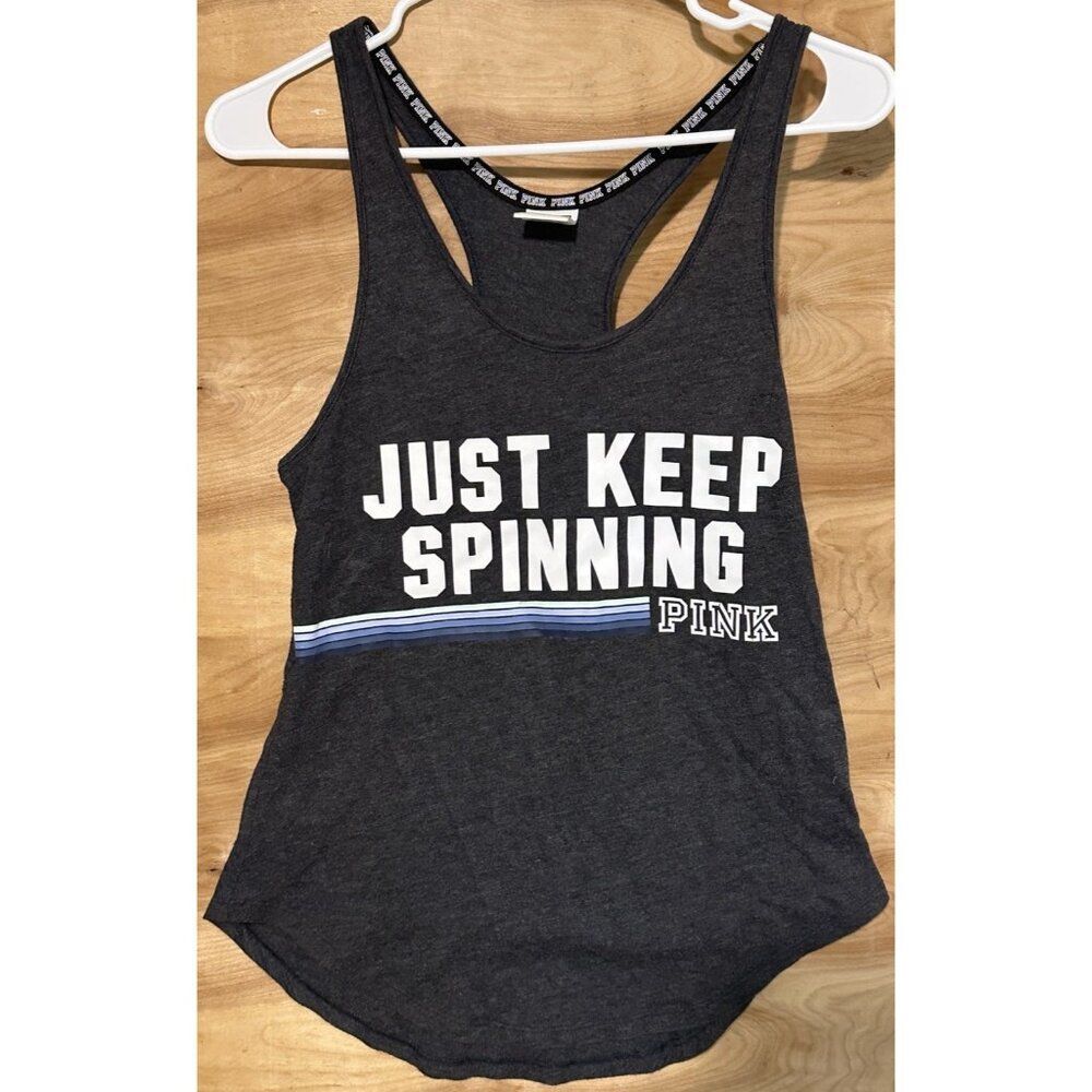 Pink Victorias Secret Women XS Tank Top Sleeveless Just Keep Spinning Spin Bike